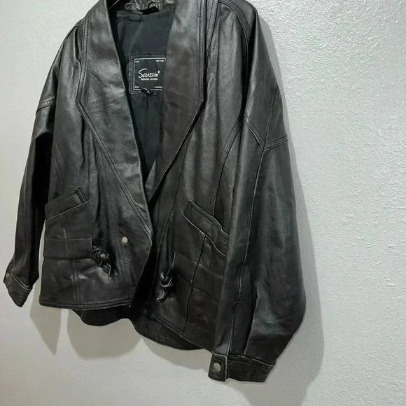 Women's Vintage Sanzzini Genuine Leather Jacket XL Black Made in India Biker - Picture 7 of 16